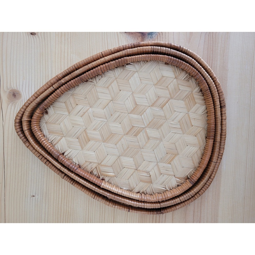 Vintage Woven Bamboo‎ Rattan Nesting Trays Set of 3 Teardrop Boho Wall Decor